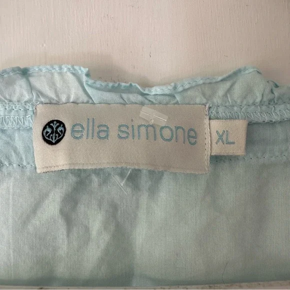 Ella Simone Cotton Pajama Set Sz XL Sky Blue NWOT Embroidered Pintuck Ribbon - Picture 4 of 16